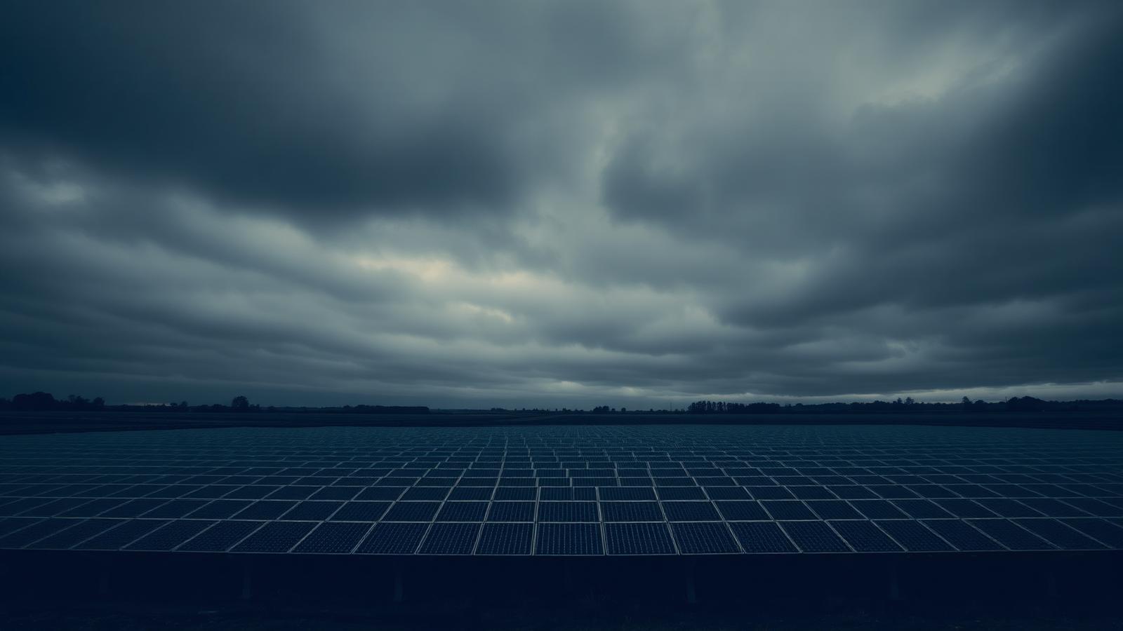 Solarpark unter bewölktem Himmel